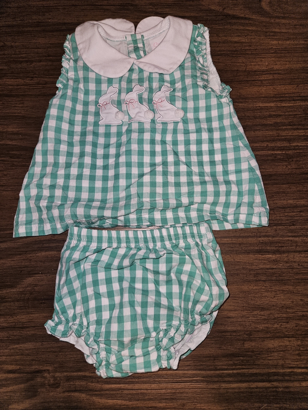 Green Gingham Bunny Two-Piece Diaper Cover Set